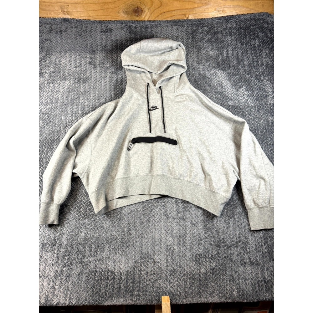 Nike Tech‎ Fleece Cropped Hoodie Womens Large Heather Gray Stretch Oversized